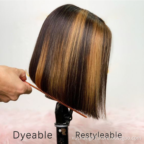 Bob Lace Front Wig Human Hair New Arrival Wholesale Price Middle Part 8 Inch Remy Hair Hair WEAVING Silky Straight Wave >=45%